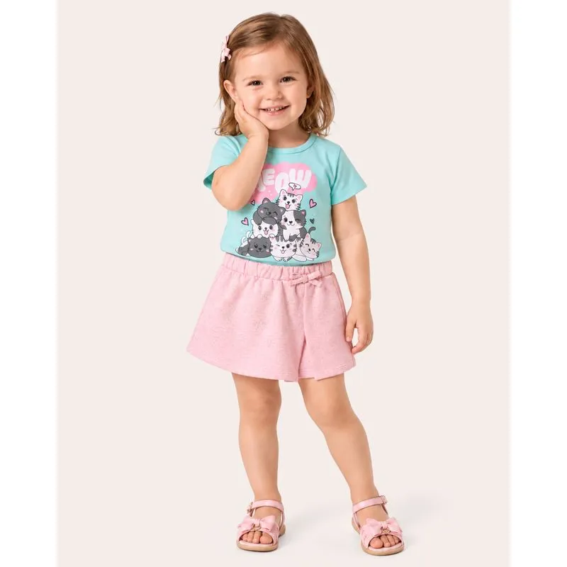 Short Saia Bebê Laços com Aplicação Rosa 1