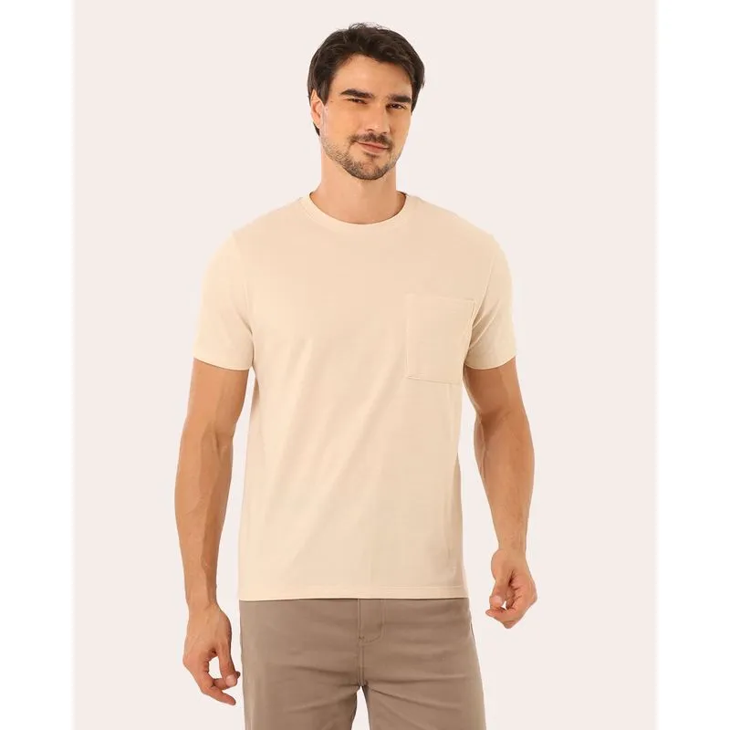 Camiseta Masculina com Bolso Frontal Texturizado Bege P