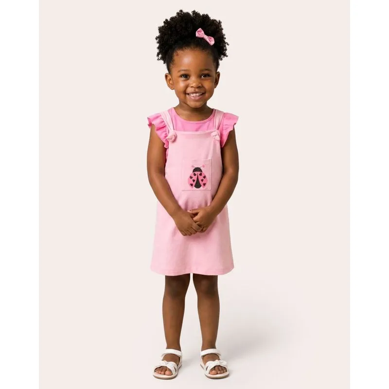 Conjunto Salopete Bebê Algodão Joaninha Rosa 3