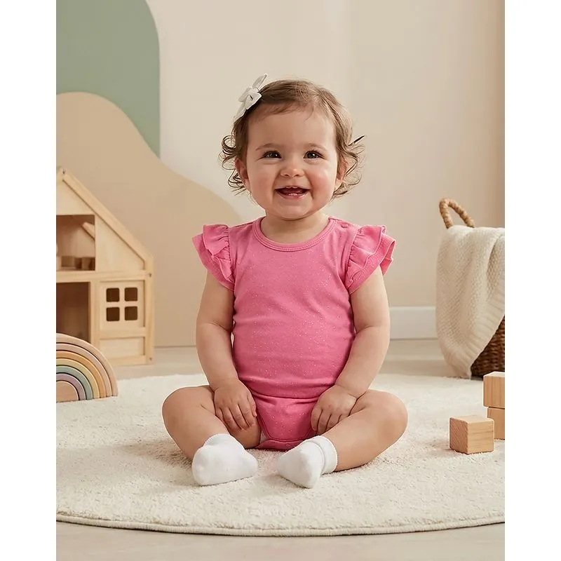 Body Bebê Glitter Manga Babado Rosa G