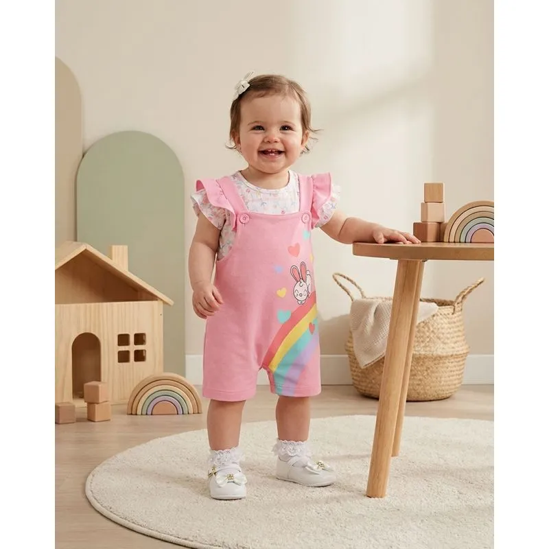 Conjunto Bebê Jardineira Estampado Coelho Rosa M