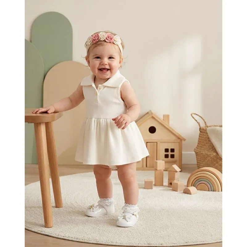 Vestido Bebê Body Canelada Gola Polo Off White M