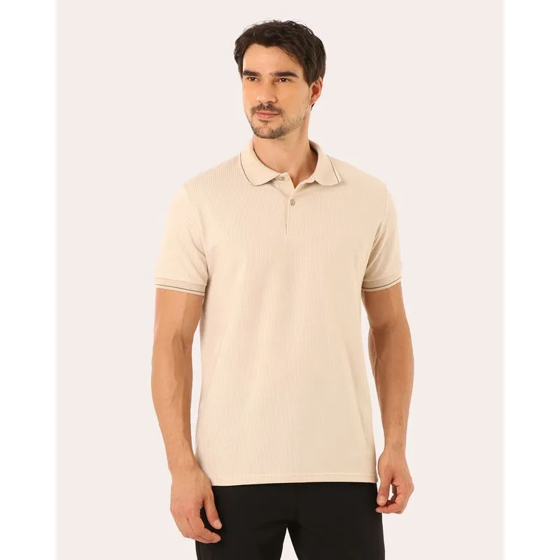 Camisa Polo Masculina Texturizada Manga Curta Bege PP