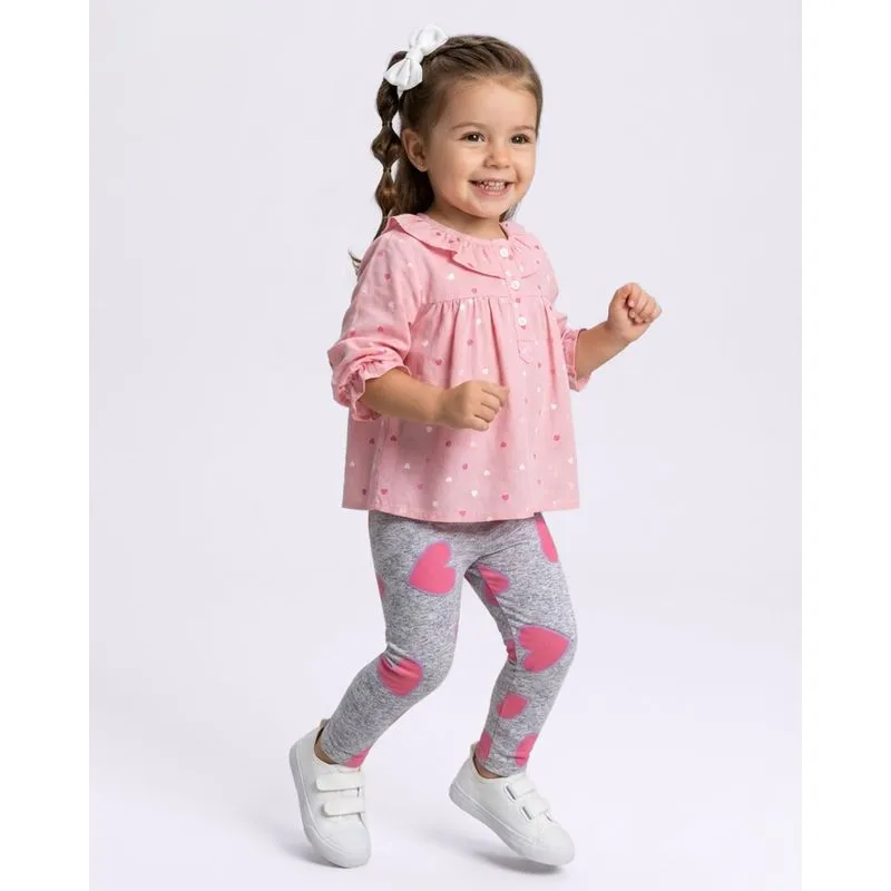 Calça Legging Bebê Estampa Corações Cinza 2
