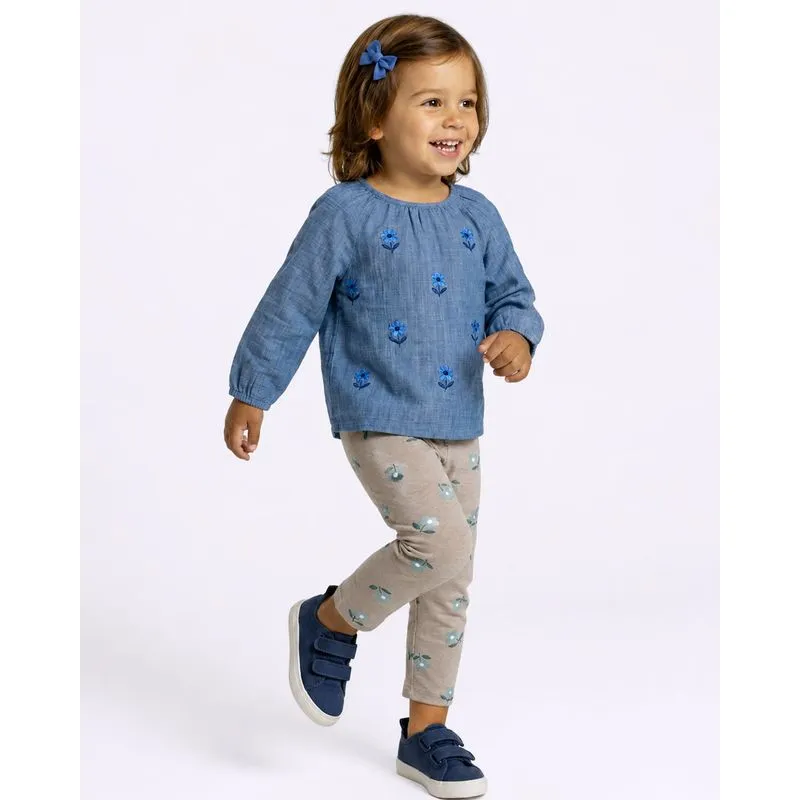 Calça Legging Bebê Estampa Floral Bege 3