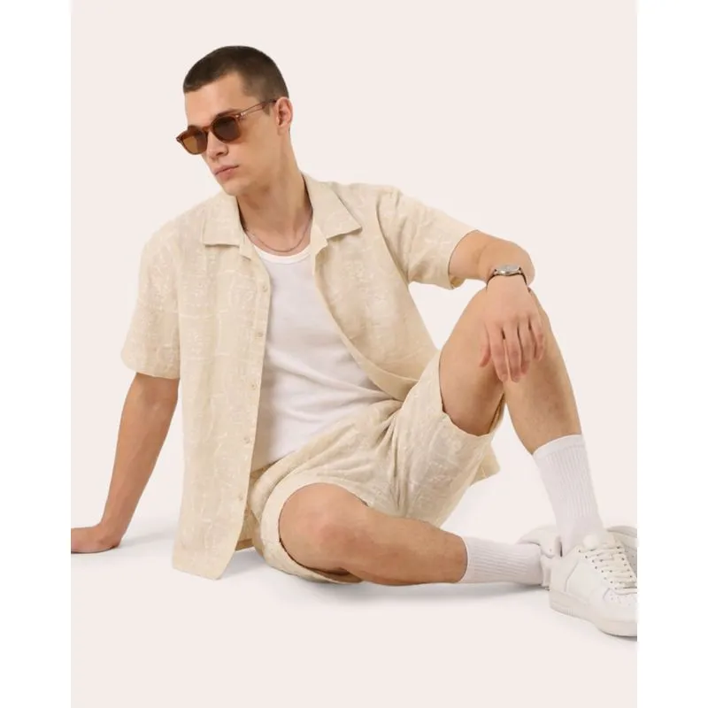 Bermuda Masculina Texturizada com Linho Off White P