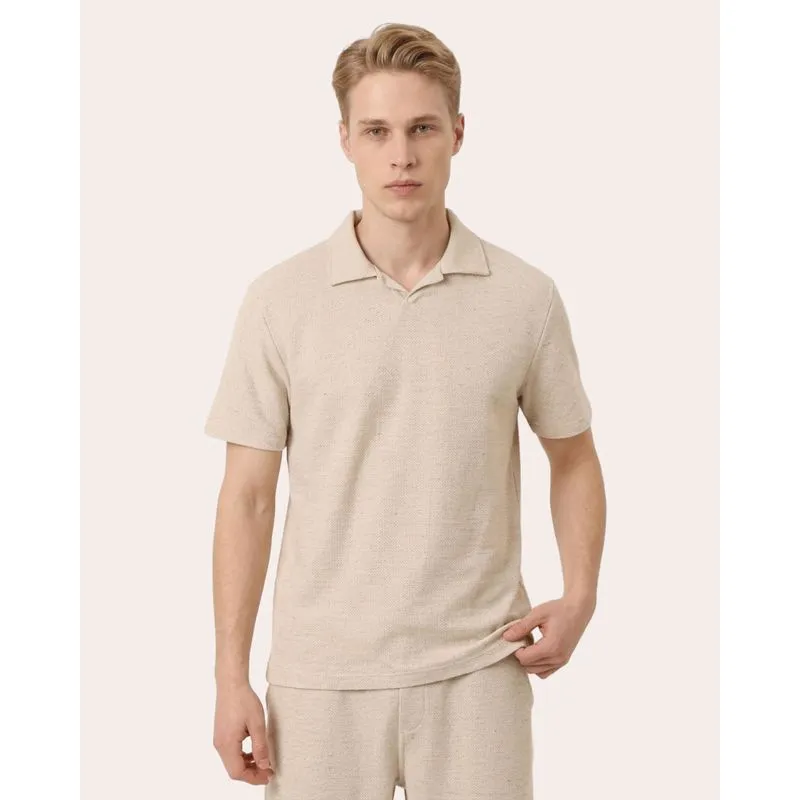 Camisa Polo Texturizada Mesclada Manga Curta Off White PP