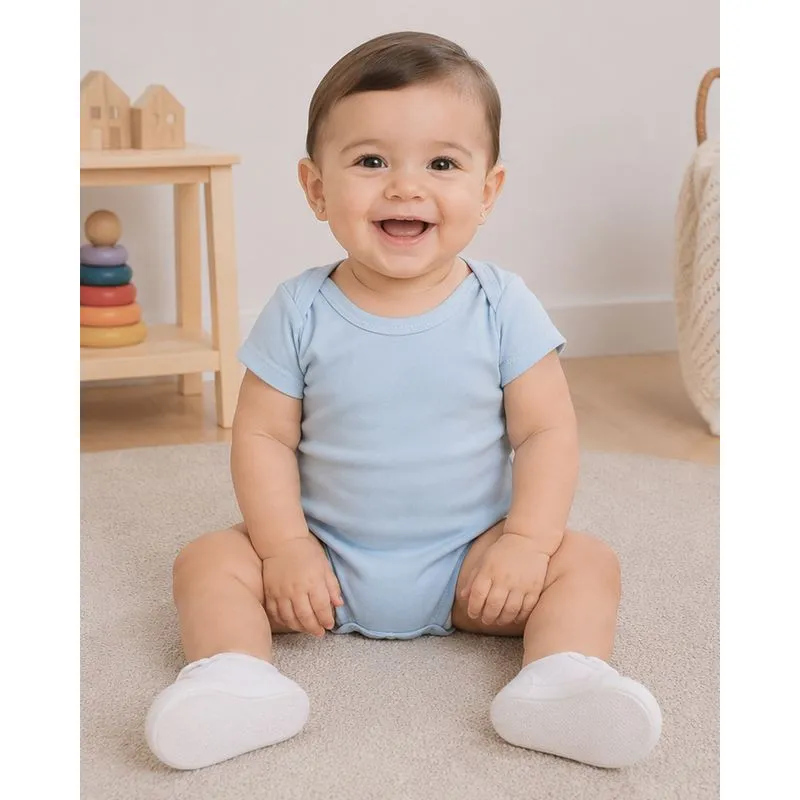 Body Bebê Algodão Liso Manga Curta Azul P