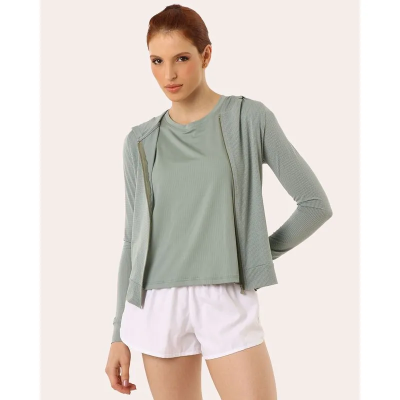 Jaqueta Feminino Fitness Fitter Furadinha com Capuz Verde P