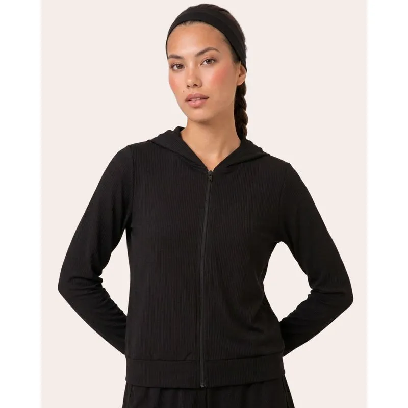 Jaqueta Fitness Feminina Fitter Furadinha com Capuz Preta M