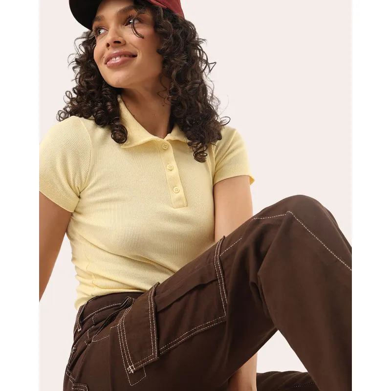 Blusa Polo Feminina Básica Canelada Amarela GG
