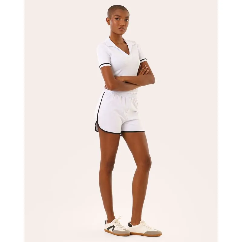 Short Feminino Básico Viés Contrastante Malha Premium Branco XG