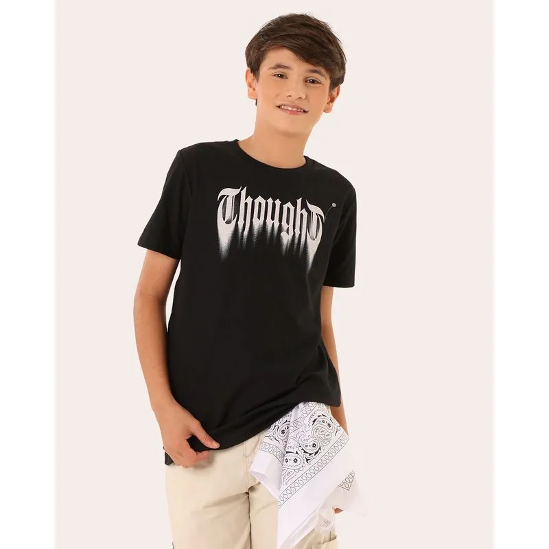 Camiseta Juvenil Algodão Texturizada Estampa Urbana Preta 16