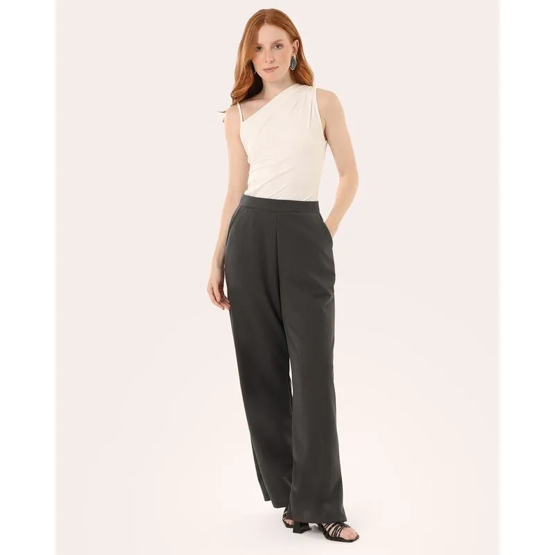 Calça Feminina Pantalona com Bolsos Cinza GG