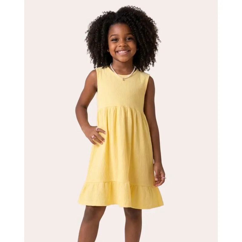 Vestido Infantil Regata Curto Texturizado Babado Amarelo 8