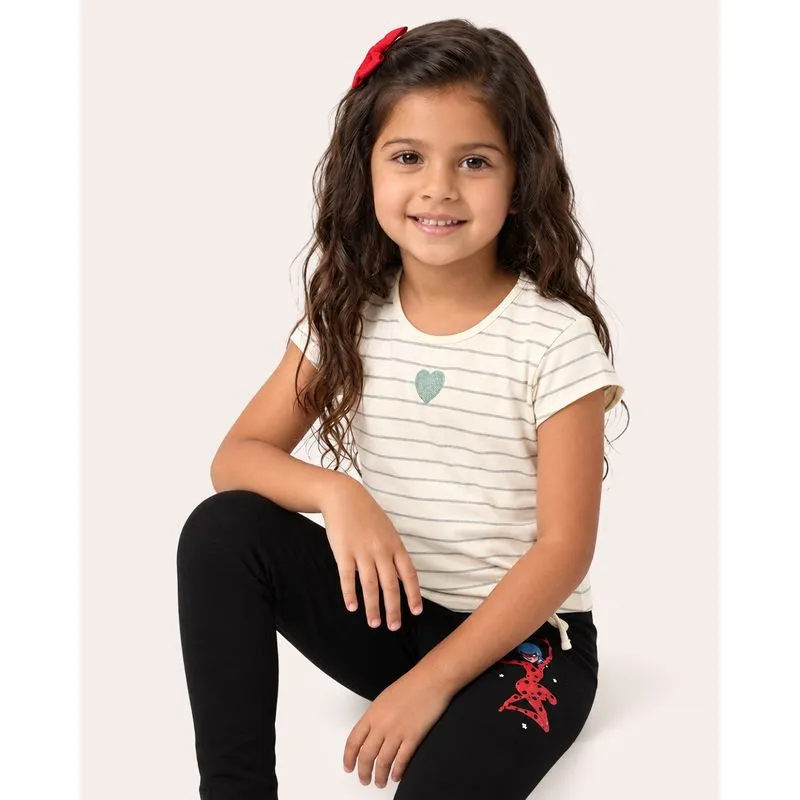 Blusa Infantil Listrada com Glitter Coração Off White 4