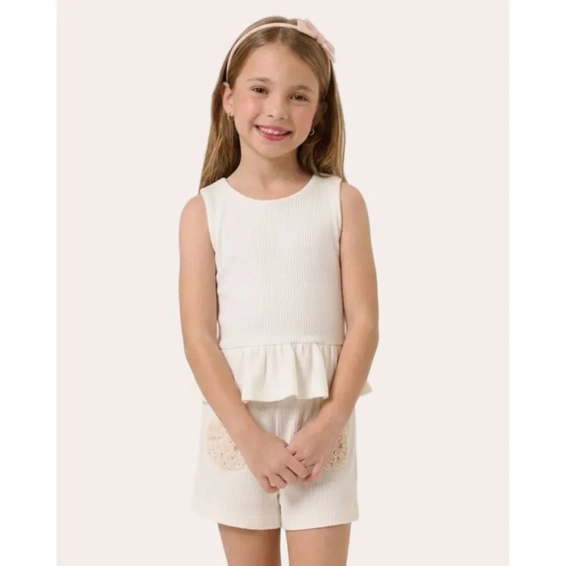 Conjunto Infantil Peplum Detalhe Crochê Off White 12