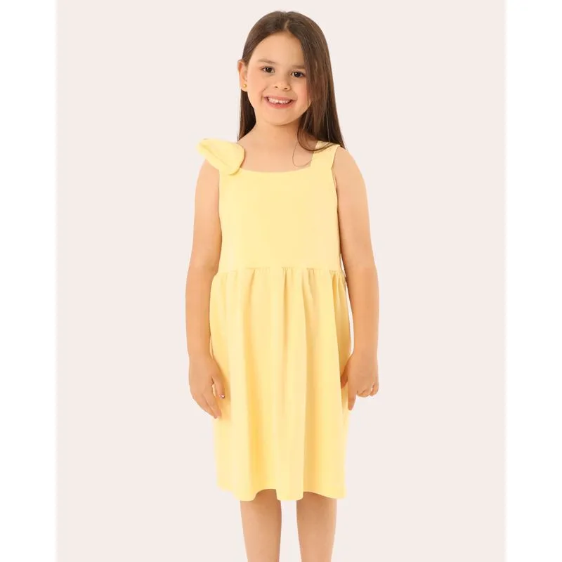 Vestido Infantil Algodão Laço Amarelo 4