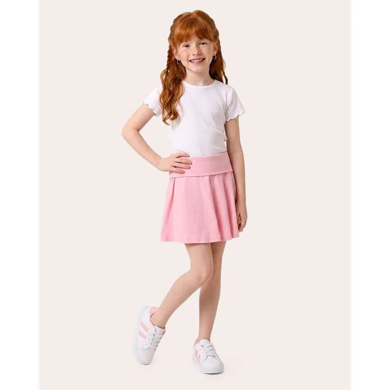 Short Saia Infantil Cós Dobrado Plissado Rosa 4