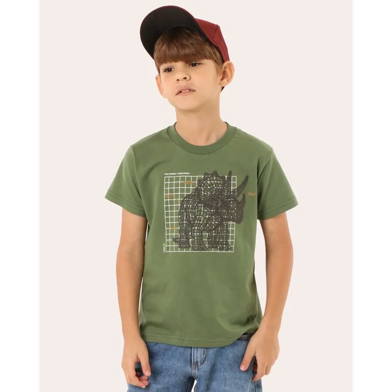 Camiseta Infantil Algodão Estampa Dinossauro Verde 4