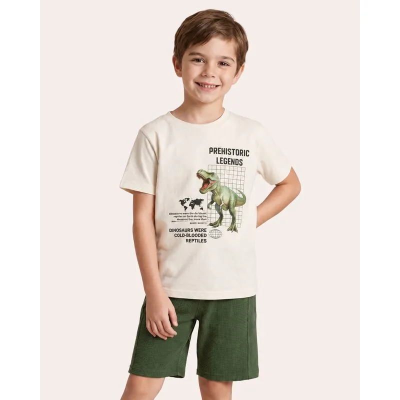 Conjunto Infantil Curto Algodão Estampa Dinossauro Off White 8