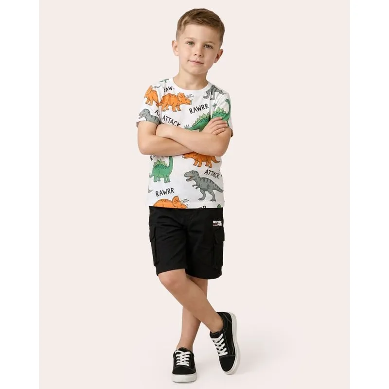Bermuda Infantil Texturizado Estampa Dino Preta 4