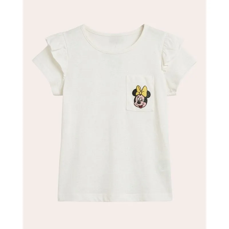 Blusa Infantil Disney Minnie Bolso Frontal Glitter Off White 4