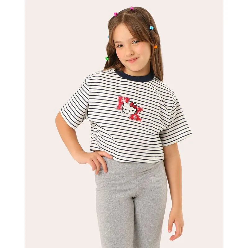 Camiseta Infantil Cropped Hello Kitty Listrada Branca 4