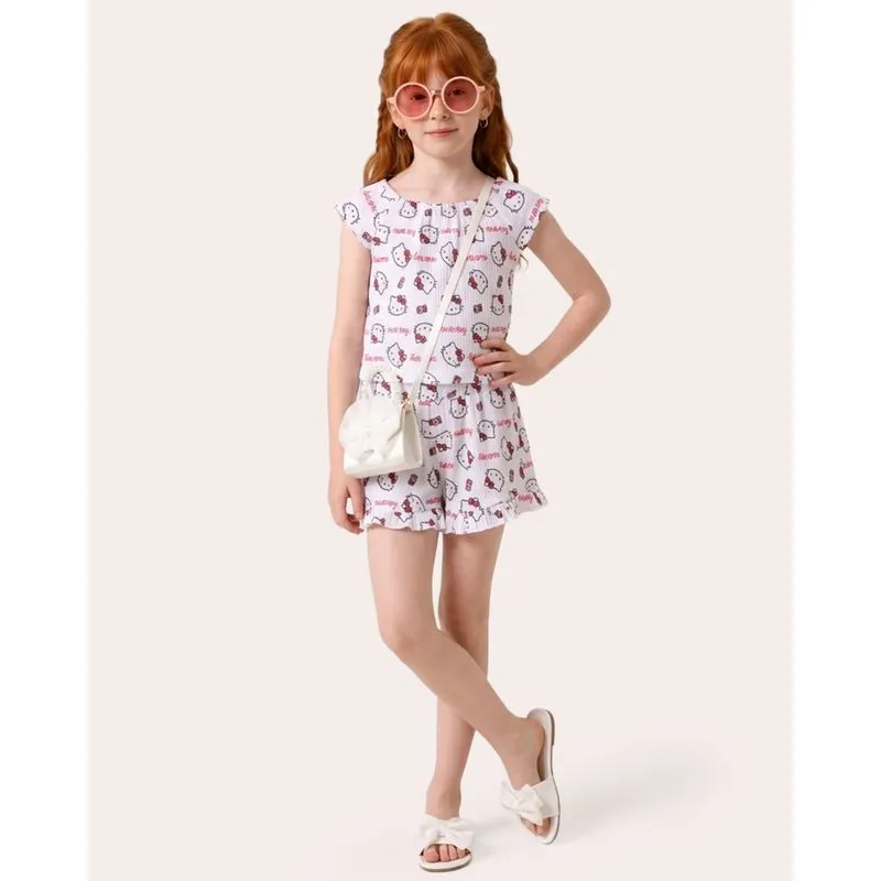 Conjunto Infantil Curto Texturizado Hello Hitty Branco 10
