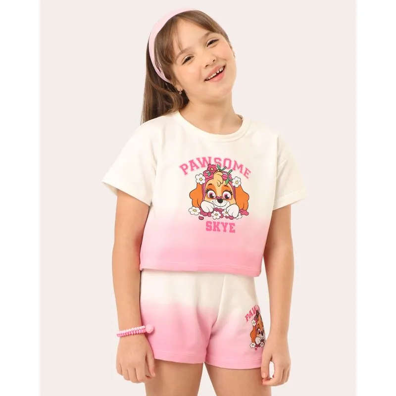 Camiseta Cropped Infantil Patrulha Canina Skye Rosa 8