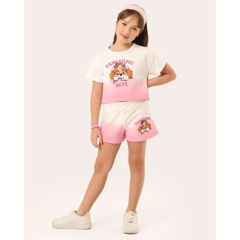 Short Infantil Moletinho Patrulha Canina Skye Tie Dye Rosa 10