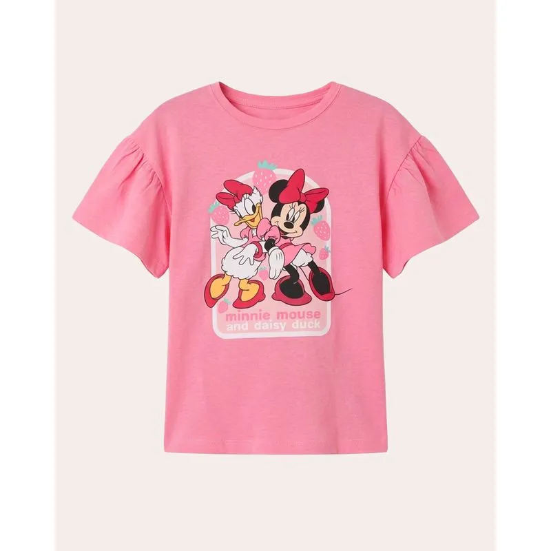 Blusa Infantil Disney Minnie Manga Babado Rosa 6
