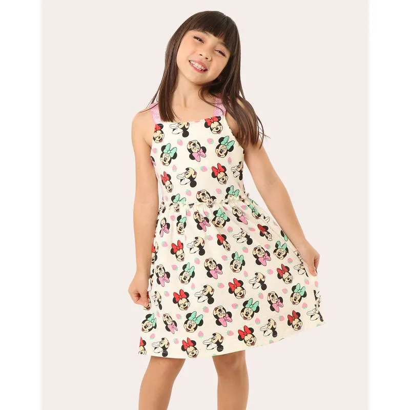 Vestido Infantil Estampada Minnie Texturizada Off White 8