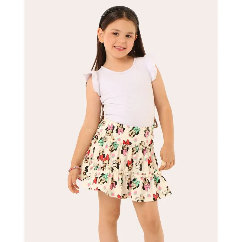 Saia Infantil Disney Minnie Babado Texturizado Off White 12