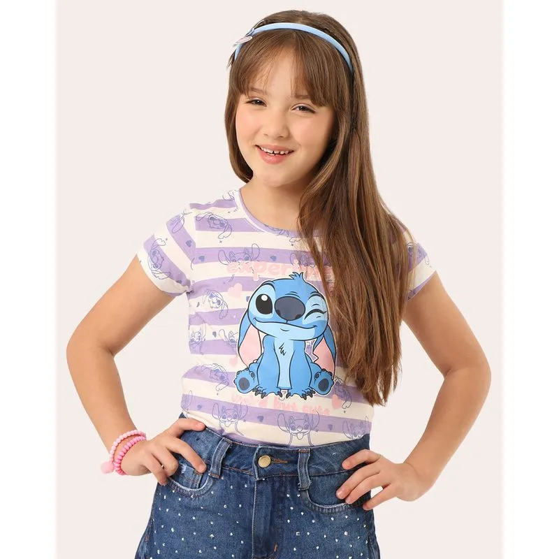 Camiseta Infantil Disney Stitch Lilás + Brinde Tiara Azul 10