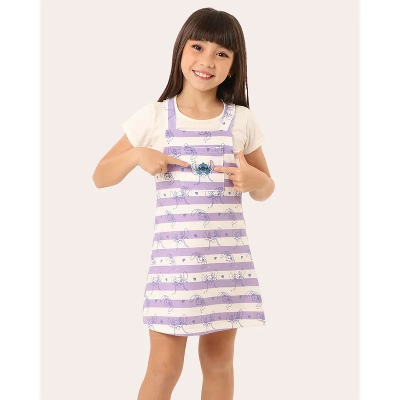 Conjunto Salopete Infantil Disney Stich Manga Curta Lilás 10