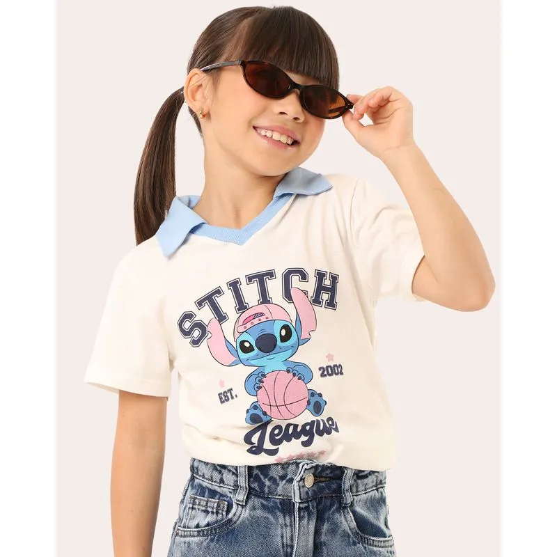 Blusa Polo Infantil Algodão Disney Stitch Off White 8