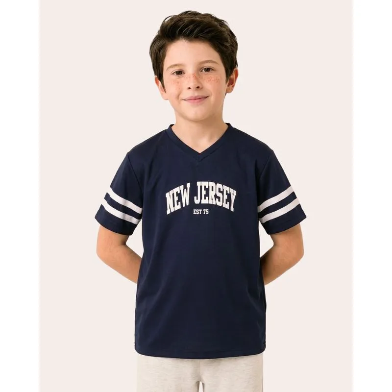 Camiseta Infantil Dry Fit New Jersey Manga Curta Marinho 10