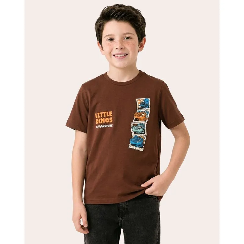 Camiseta Infantil Algodão Little Dinos Marrom 12