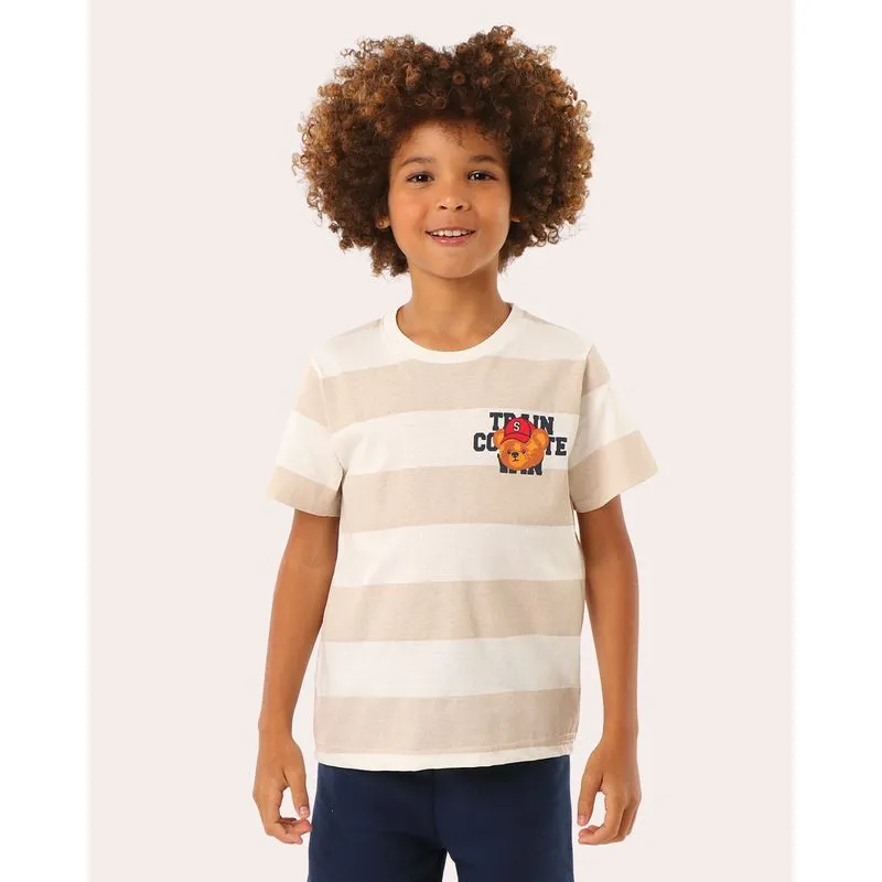 Camiseta Infantil Algodão Listrada Urso Off White 4
