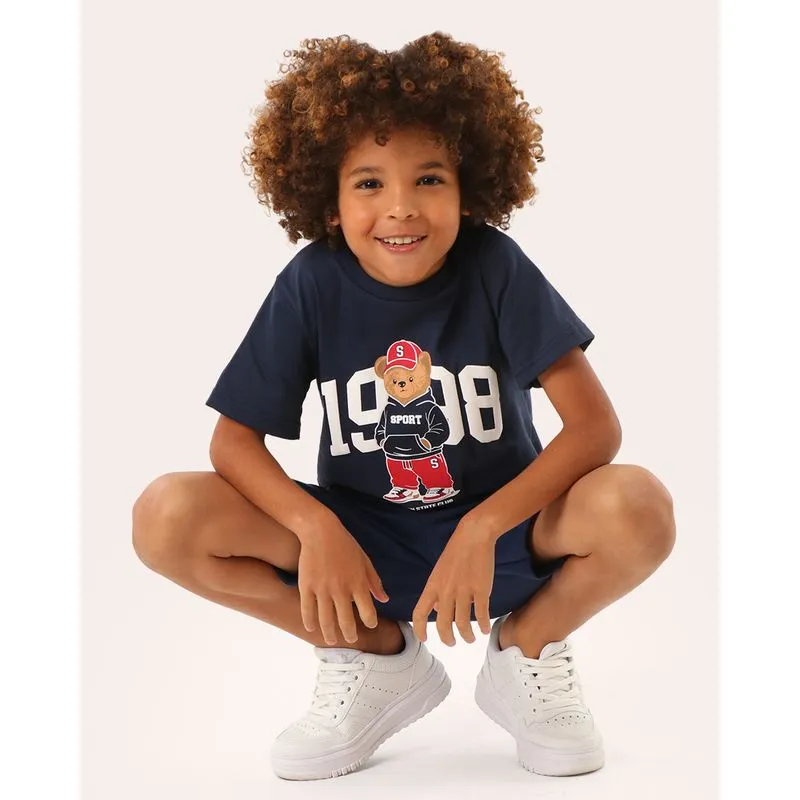 Camiseta Infantil Algodão Estampa Sport Urso Marinho 12
