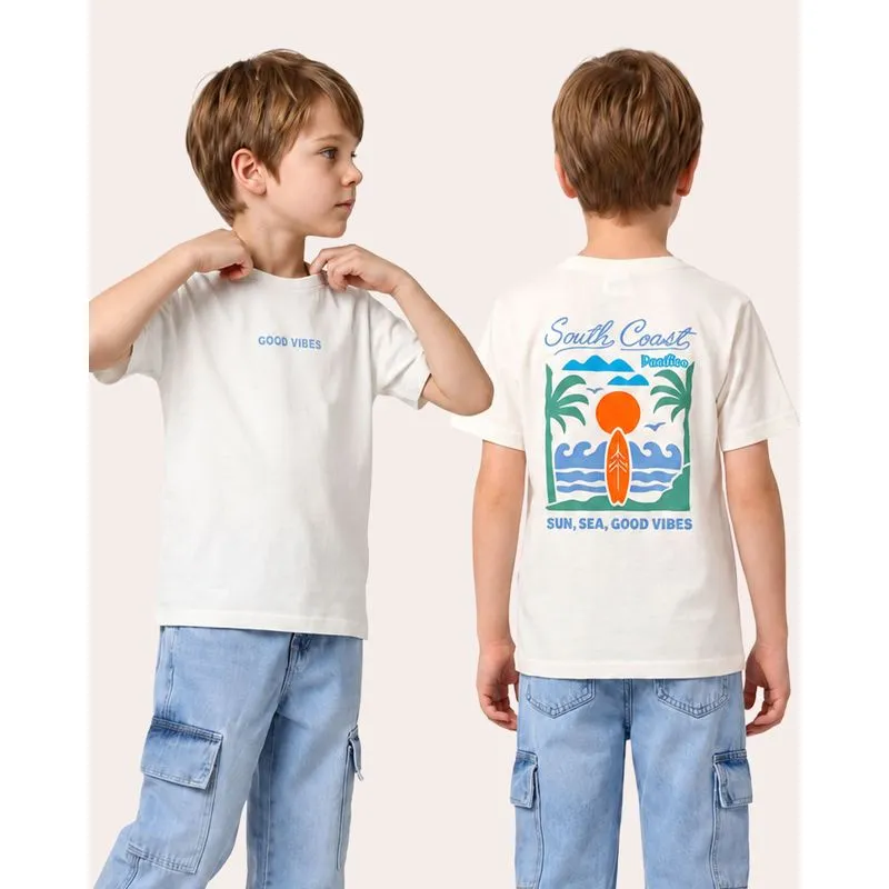 Camiseta Infantil Algodão Estampa Frente e Costas Off White 10