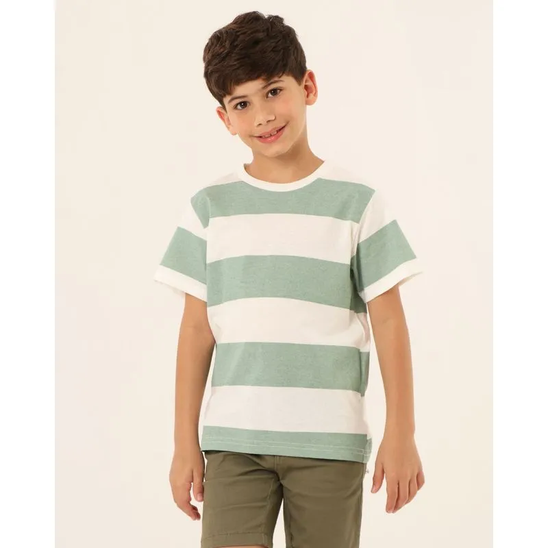 Camiseta Infantil Algodão Listrada Verde 8