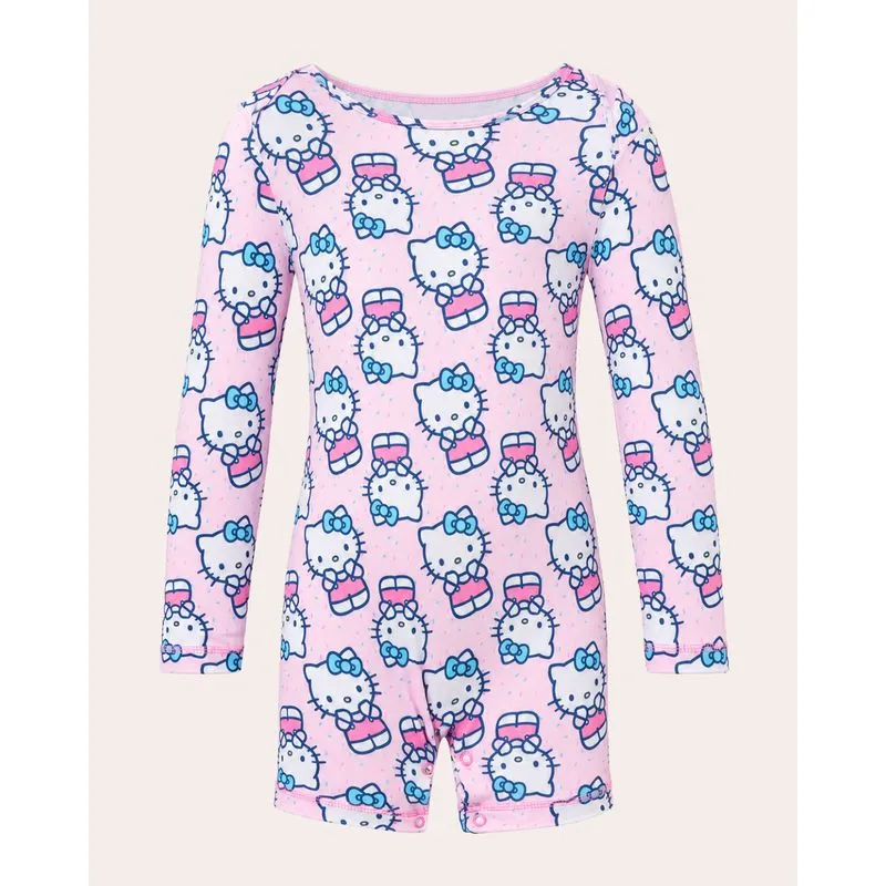 Macaquinho Bebê Praia Sanrio Hello Kitty Manga Longa Rosa 4