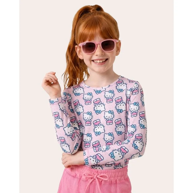 Blusa Infantil Praia UV Hello Kitty Rosa 8