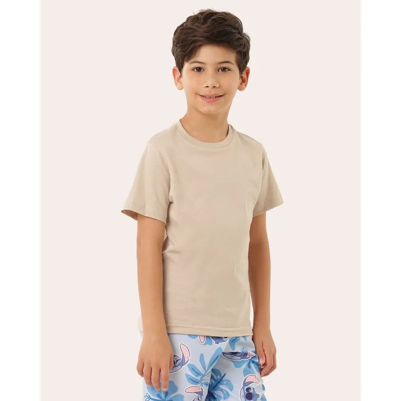 Camiseta Infantil Básica Algodão Manga Curta Bege 6
