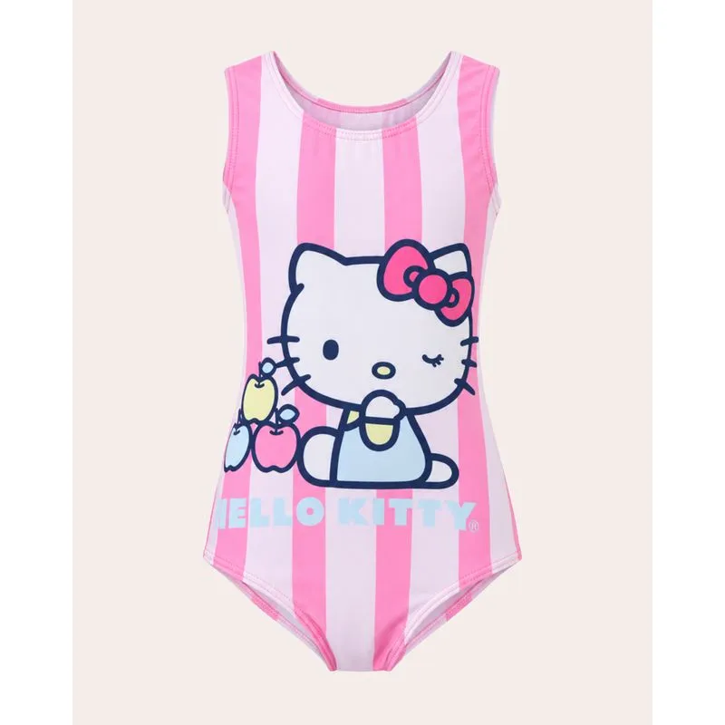 Maiô Infantil Proteção UV50+ Hello Kitty Listrado Rosa 4