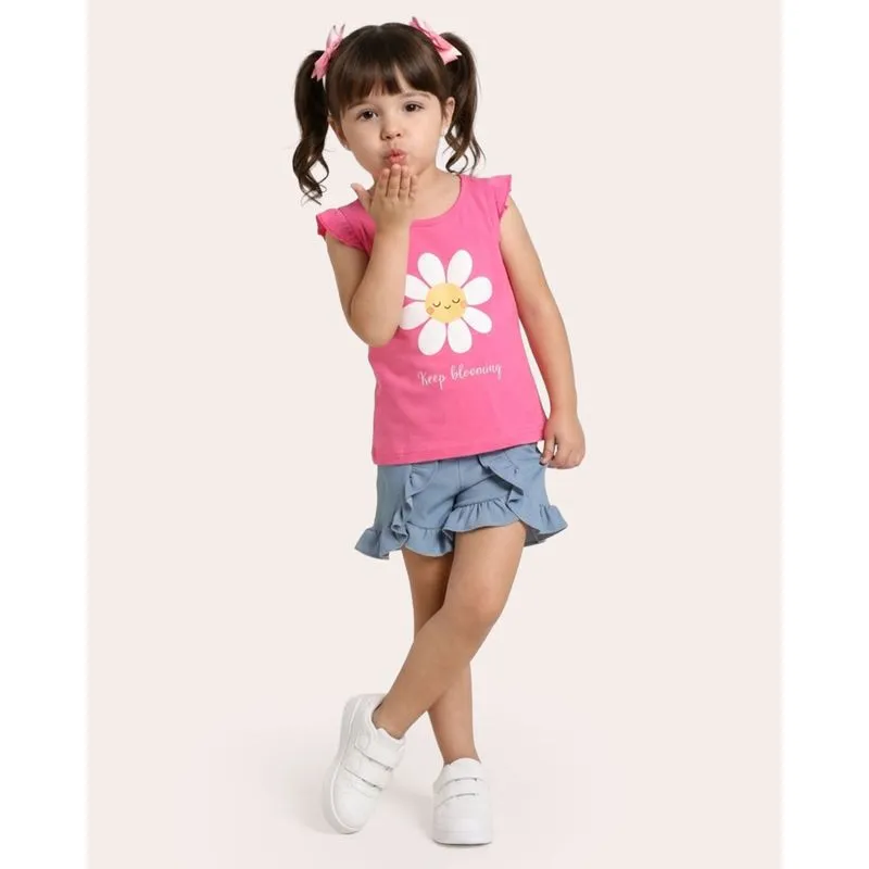 Regata Bebê Algodão Estampa Alto Relevo Flor Rosa 4