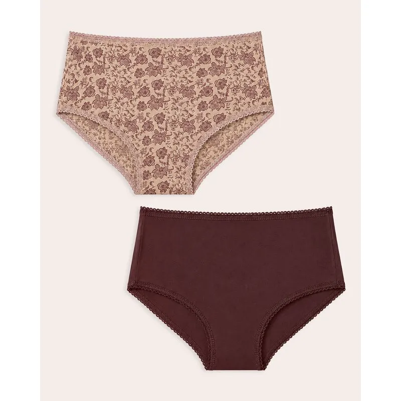 Kit 2 Calcinhas Biquíni Estampada e Lisa Marrom e Bege M