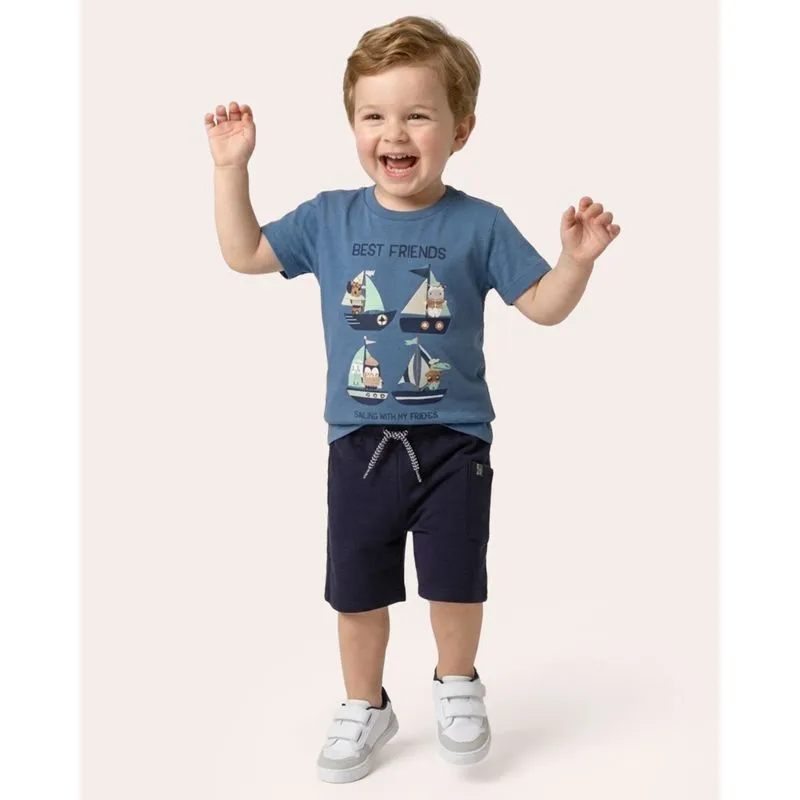Camiseta Bebê Algodão Bichinhos Diversos Manga Curta Azul 1